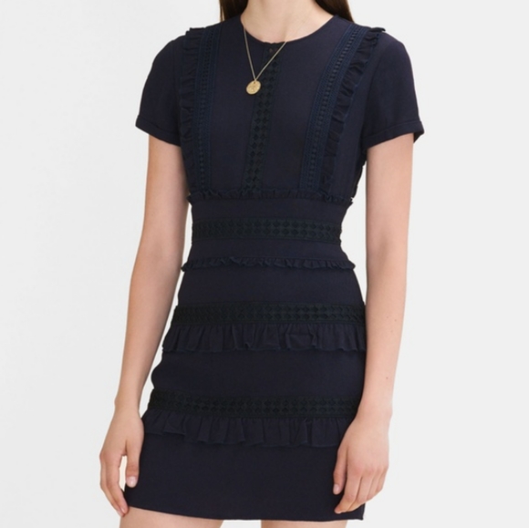 Maje Black Ruya Ruffle Dress